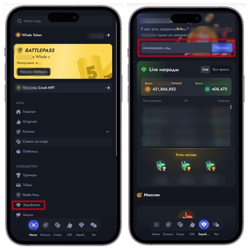 Ввод бонусного кода